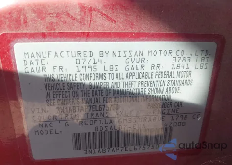 2014 Nissan Sentra Sv z USA, uszkodzony, nr VIN 3N1AB7AP7EL675750